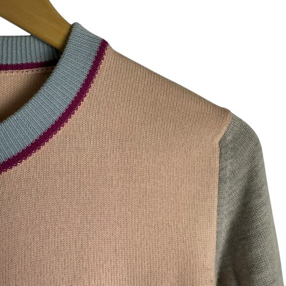 Kenzo Tiger Patch Pink Gray Colorblock Wool Cardigan Sweater Size Small - Picture 3 of 11